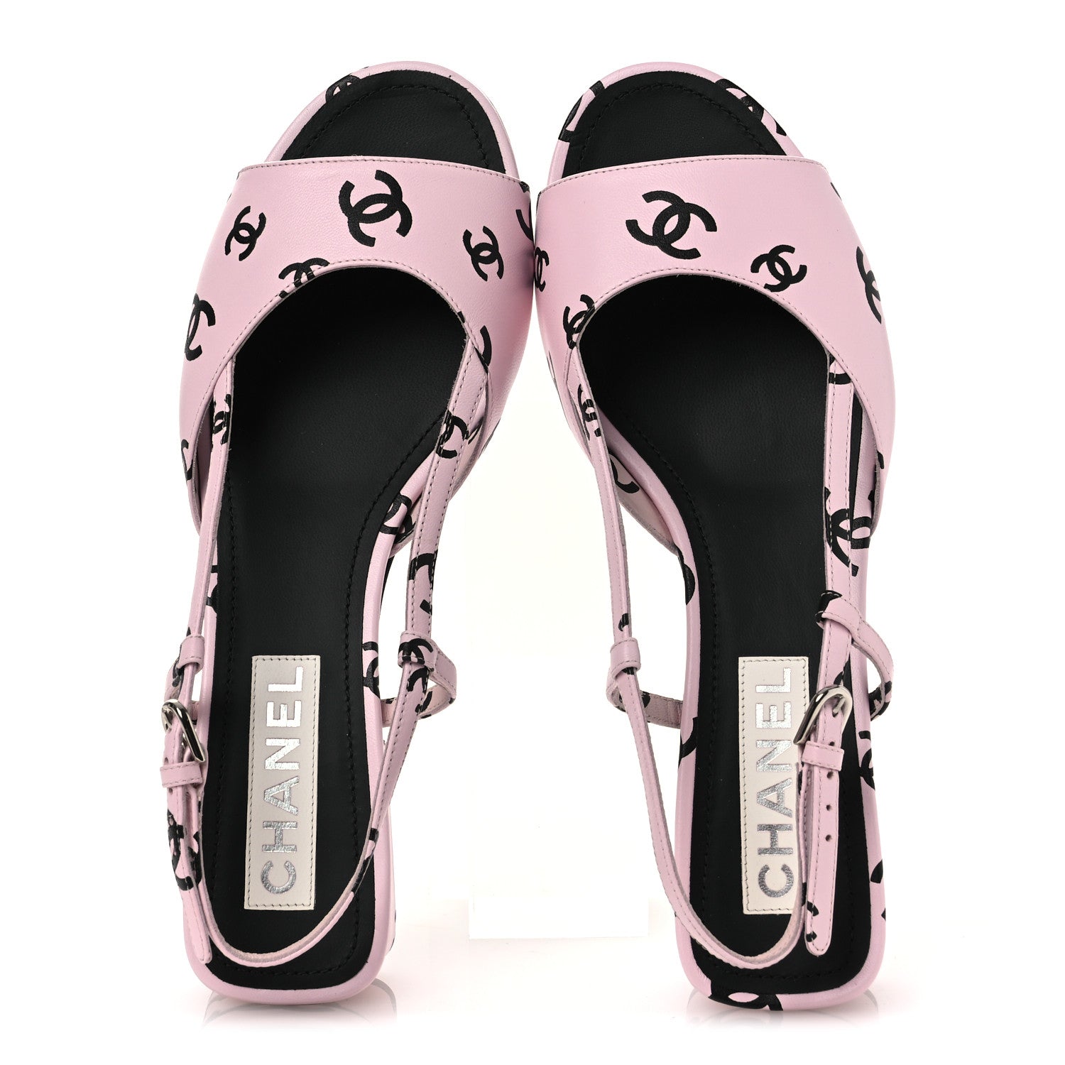 Chanel Printed Lambskin Coco Beach Sligback Sandals 40 Light Pink Black 4 of 22