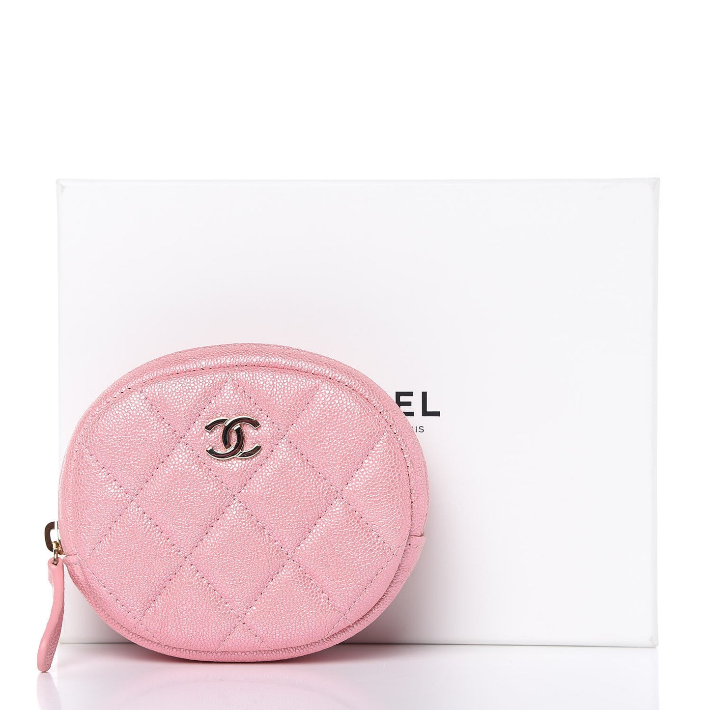 Iridescent Caviar Quilted Zip Around Classic Coin Purse Rose Pink