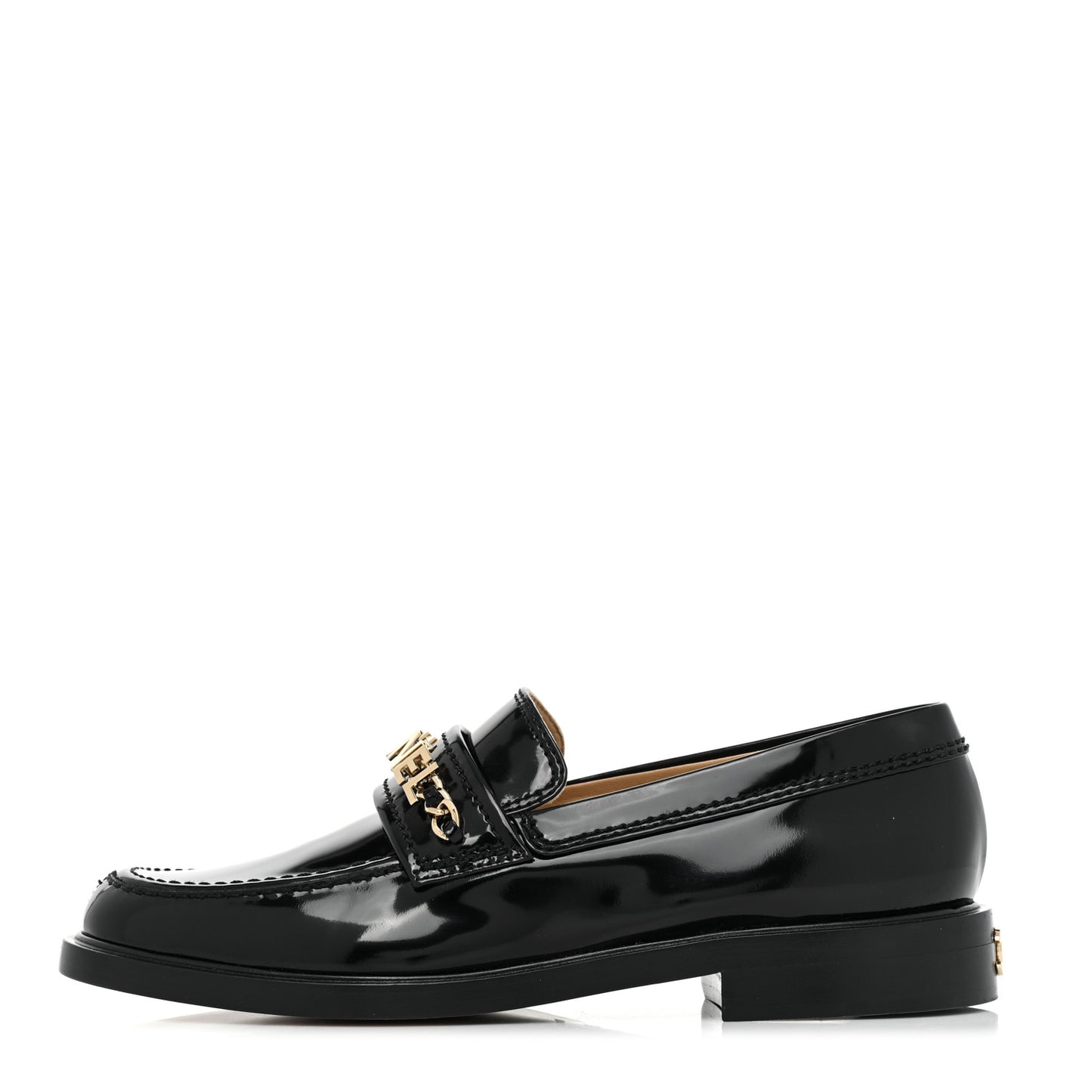 Shiny Calfskin Logo Loafers 39 Black