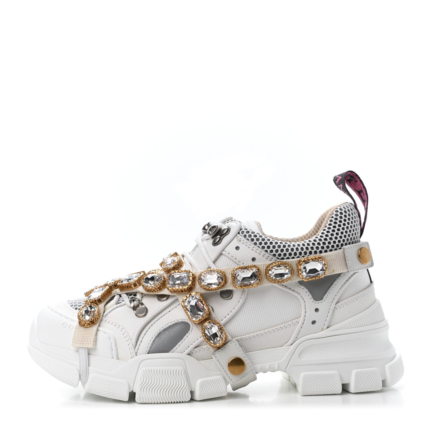 Gucci X SEGA Mesh Calfskin Suede Removable Crystals Womens Flashtrek Sneakers 37 Great White 1 of 4