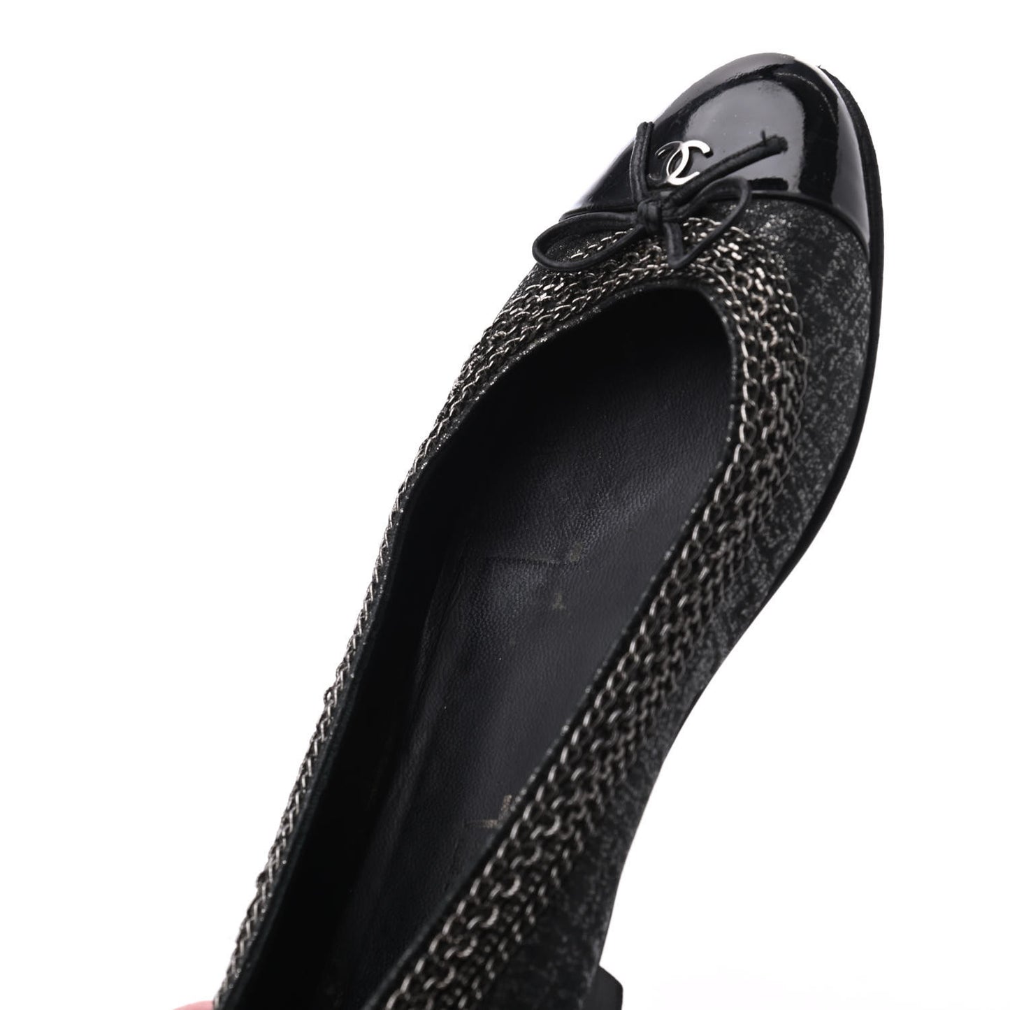 Tweed Patent Cap Toe Ballerina Flats 37 Black