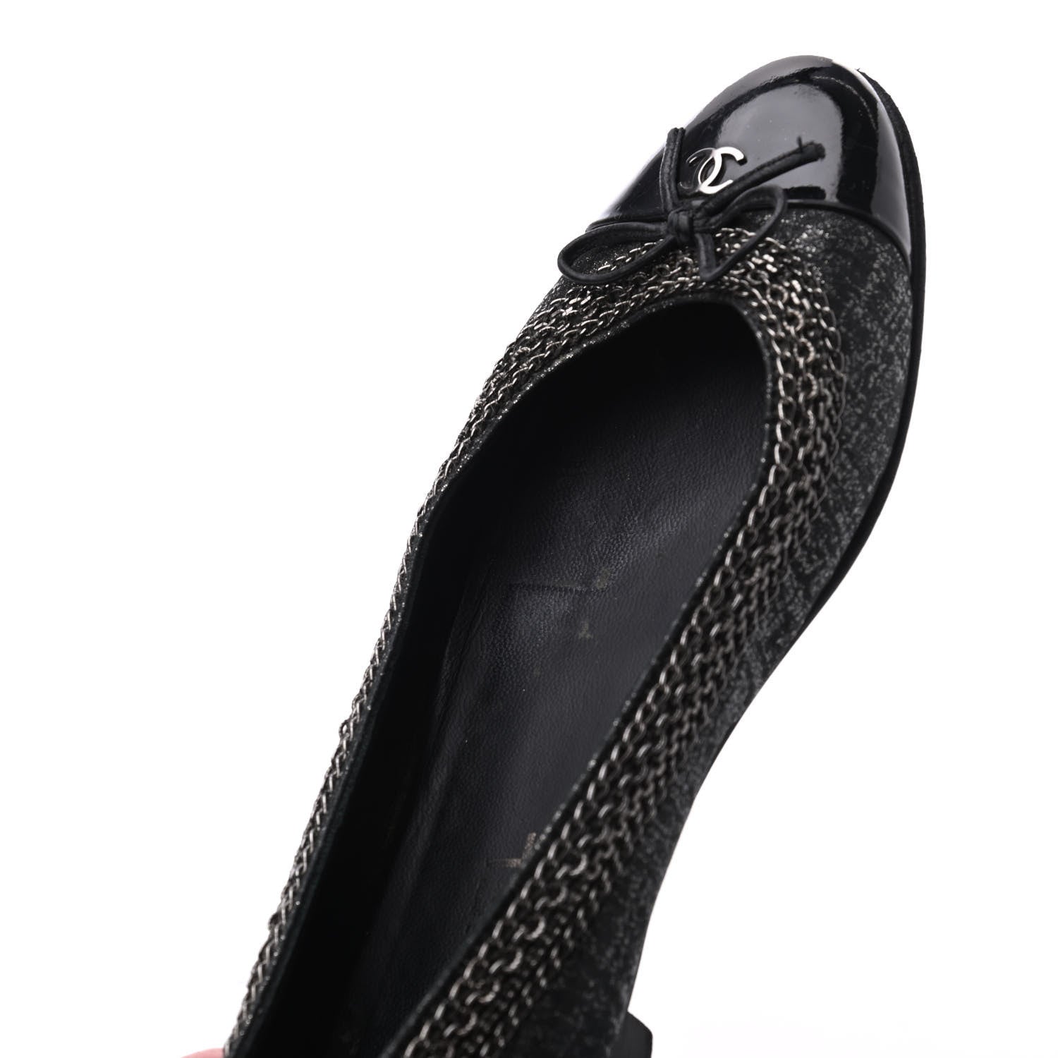 Chanel Tweed Patent Cap Toe Ballerina Flats 37 Black 12 of 23