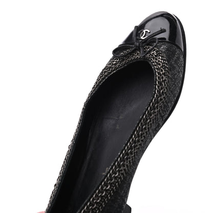 Chanel Tweed Patent Cap Toe Ballerina Flats 37 Black 12 of 23