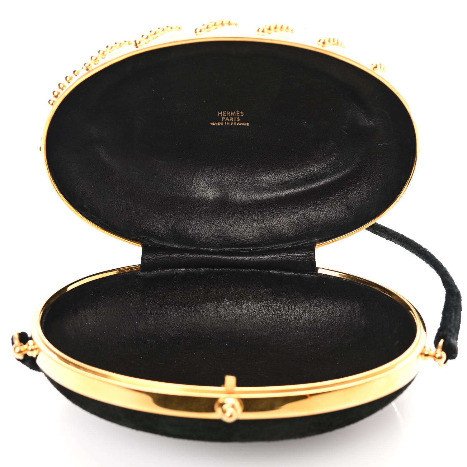Hermes Veau Doblis Brass Minaudiere Clutch Black 5 of 13