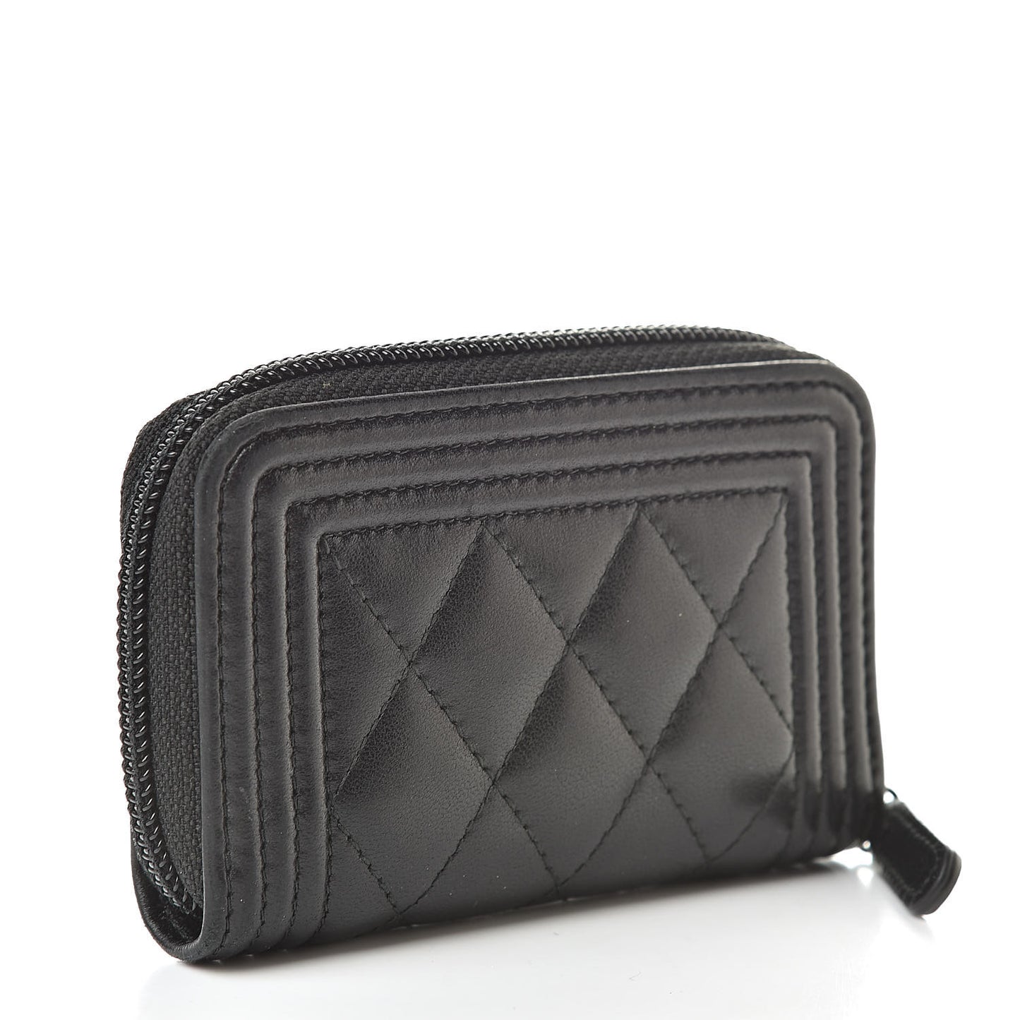 Lambskin Quilted Zip Around Boy Coin Purse Wallet So Black