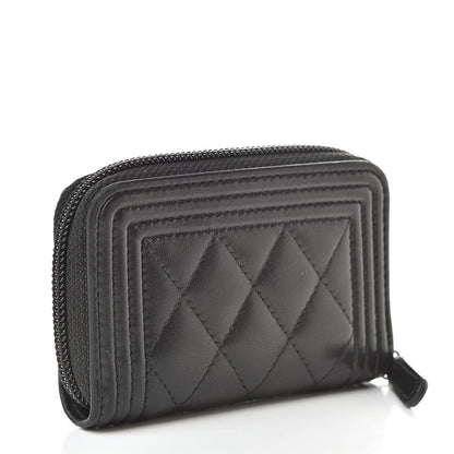 Chanel Lambskin Quilted Zip Around Boy Coin Purse Wallet So Black 3 of 12