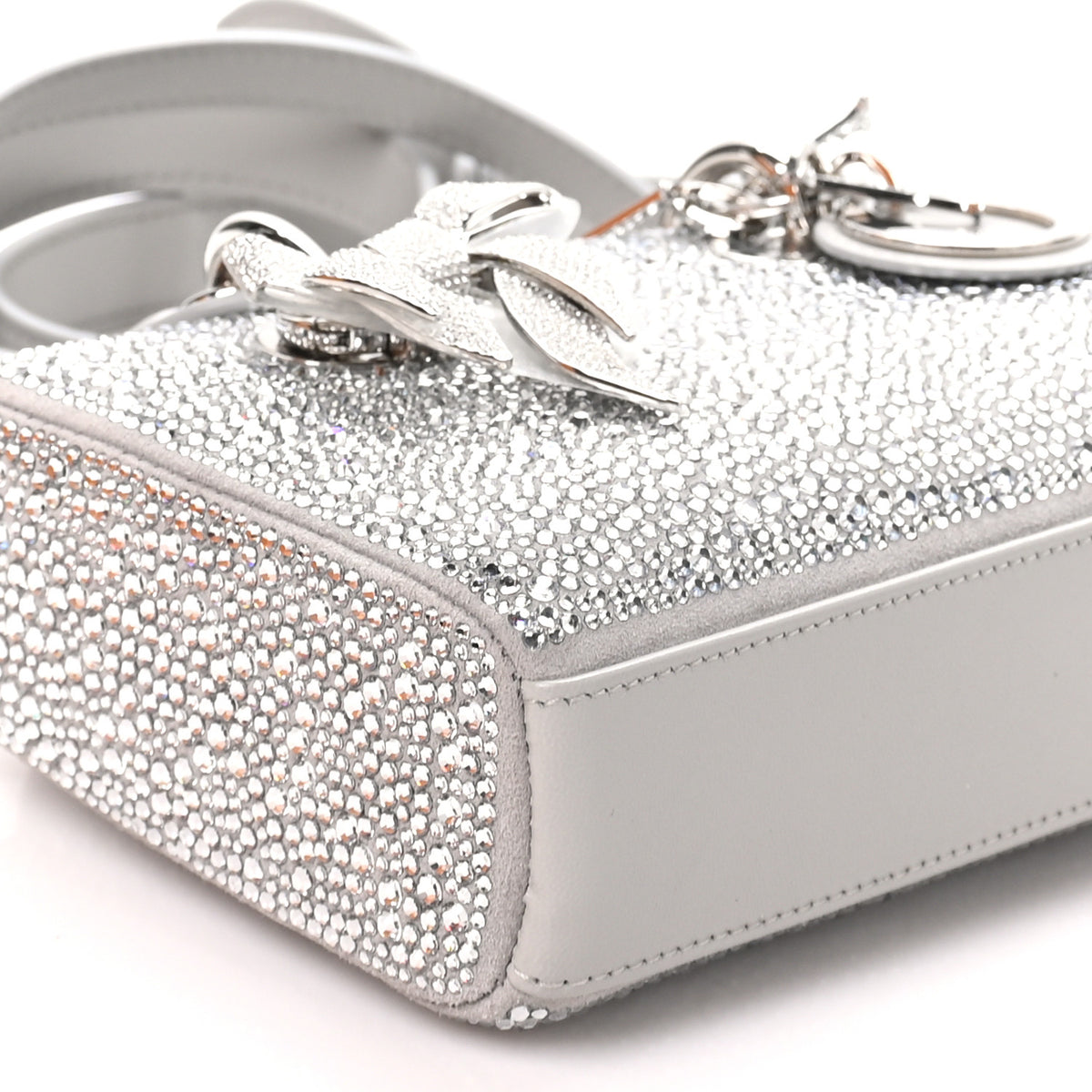 Lambskin Crystal Embroidered Mini Lady D-Joy Argent
