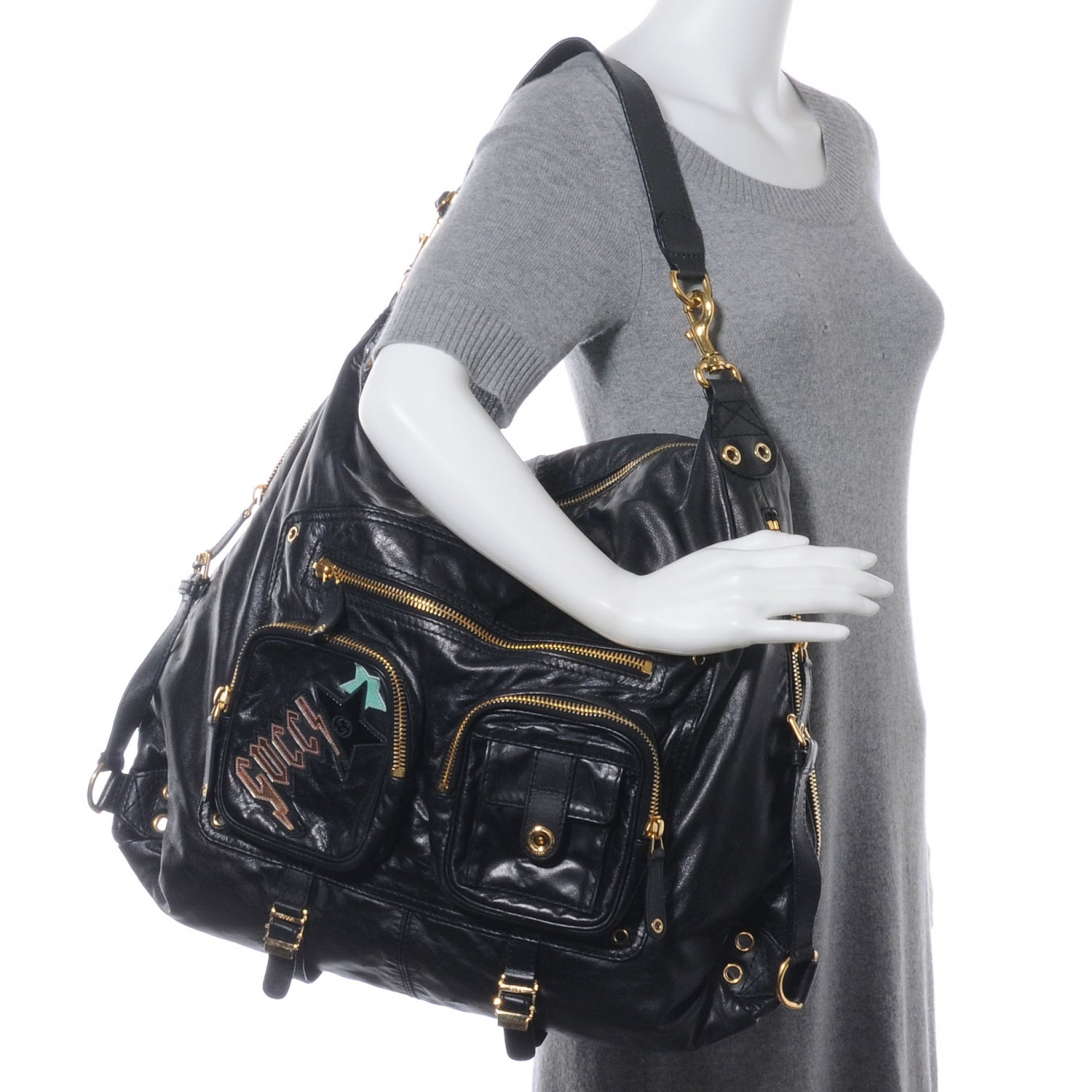 Gucci Leather Large Darwin Convertible Backpack Bag Black 2 of 8
