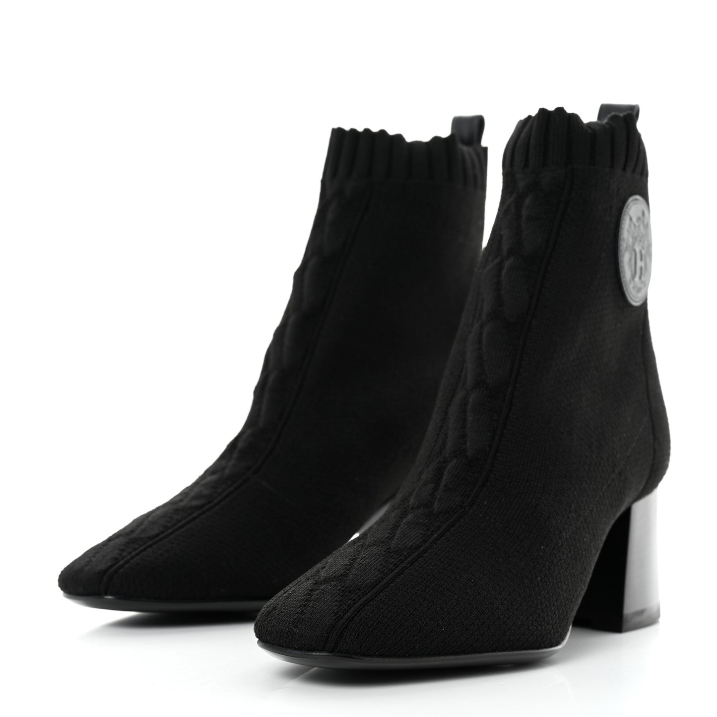 Knit Calfskin Volver Ankle Boots 35 Black