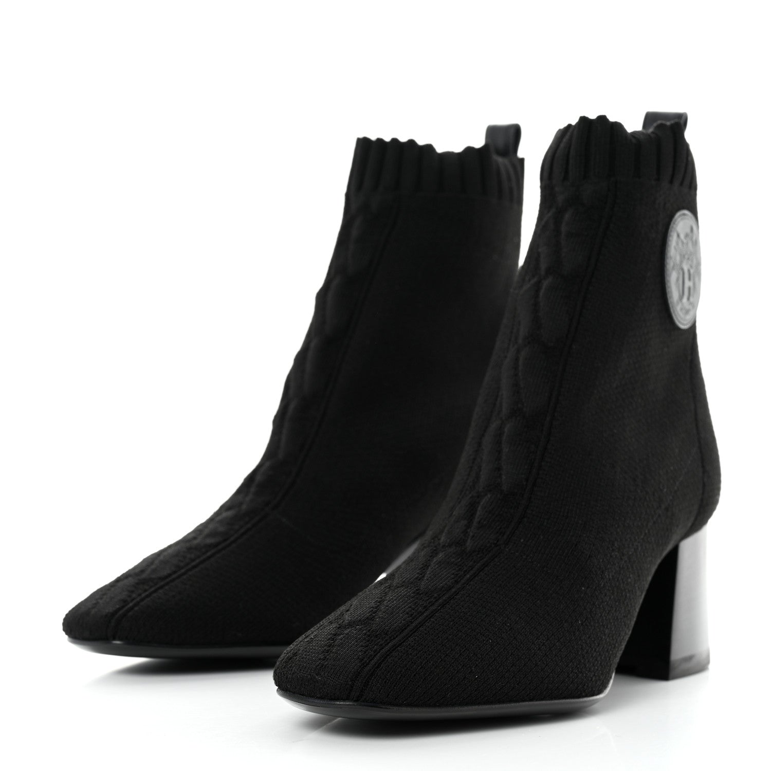 Hermes Knit Calfskin Volver Ankle Boots 35 Black 3 of 9