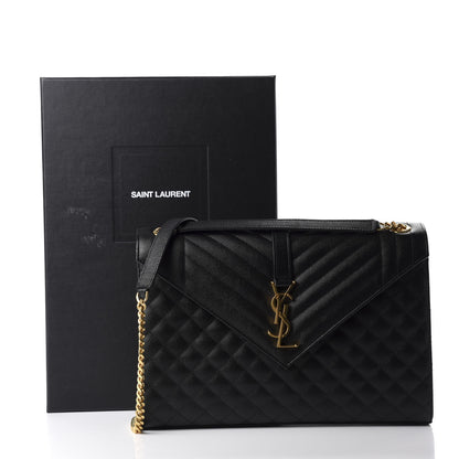 Saint Laurent Grain De Poudre Textured Mixed Matelasse Large Triquilt Monogram Satchel Black 12 of 12