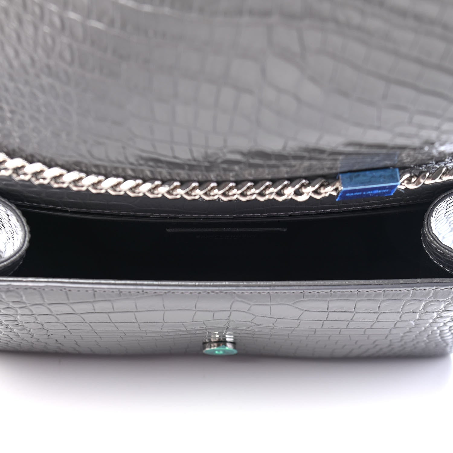 Saint Laurent Calfskin Crocodile Embossed Medium Classic Monogram Kate Tassel Satchel Storm 5 of 9