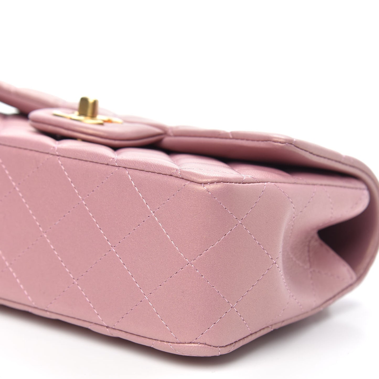 Iridescent Lambskin Quilted Mini Top Handle Rectangular Flap Pink