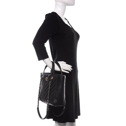 Chanel Calfskin Chevron Quilted Statement Shopping Tote Black 3 of 11