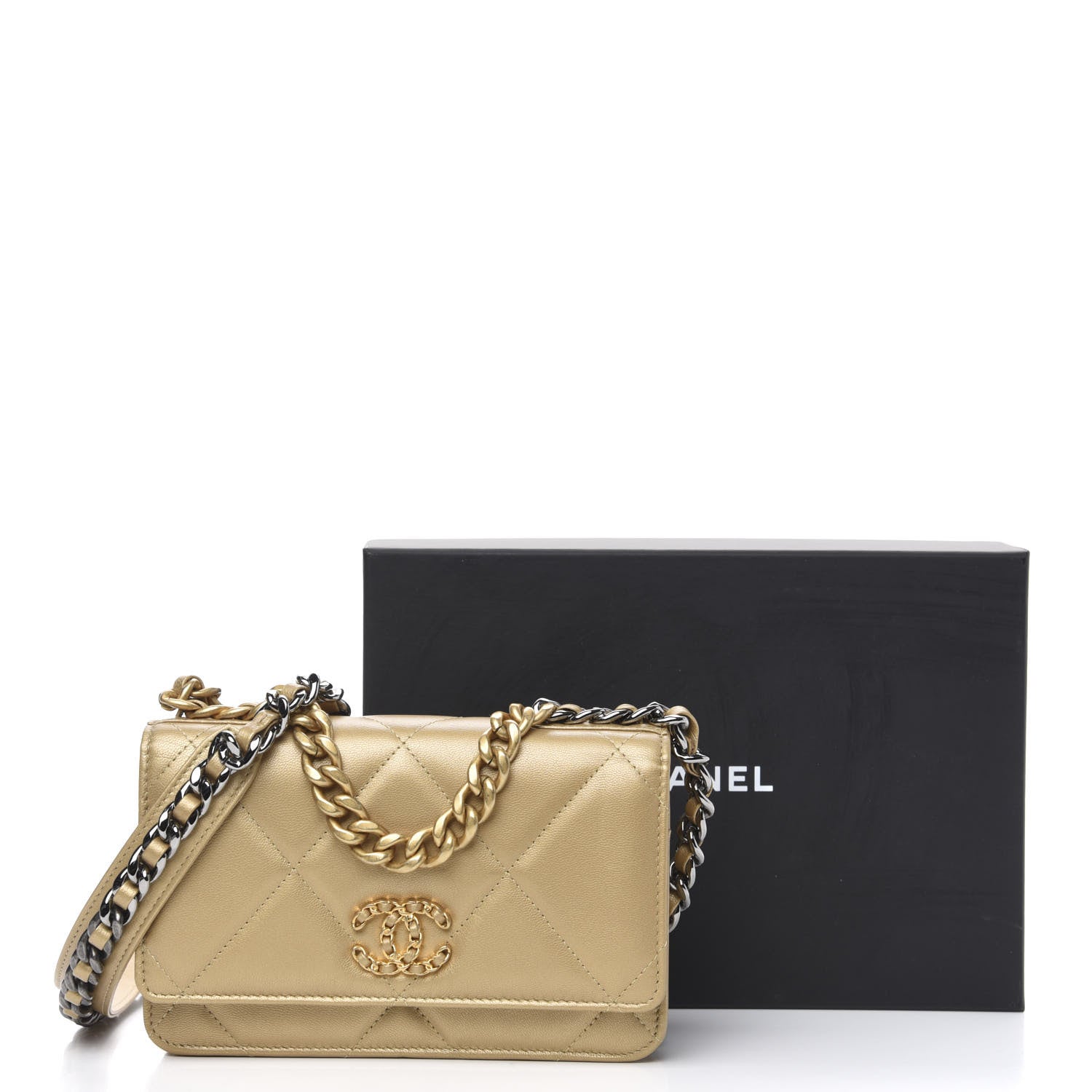 Chanel Metallic Goatskin Quilted 19 Wallet On Chain WOC Gold 14 of 14