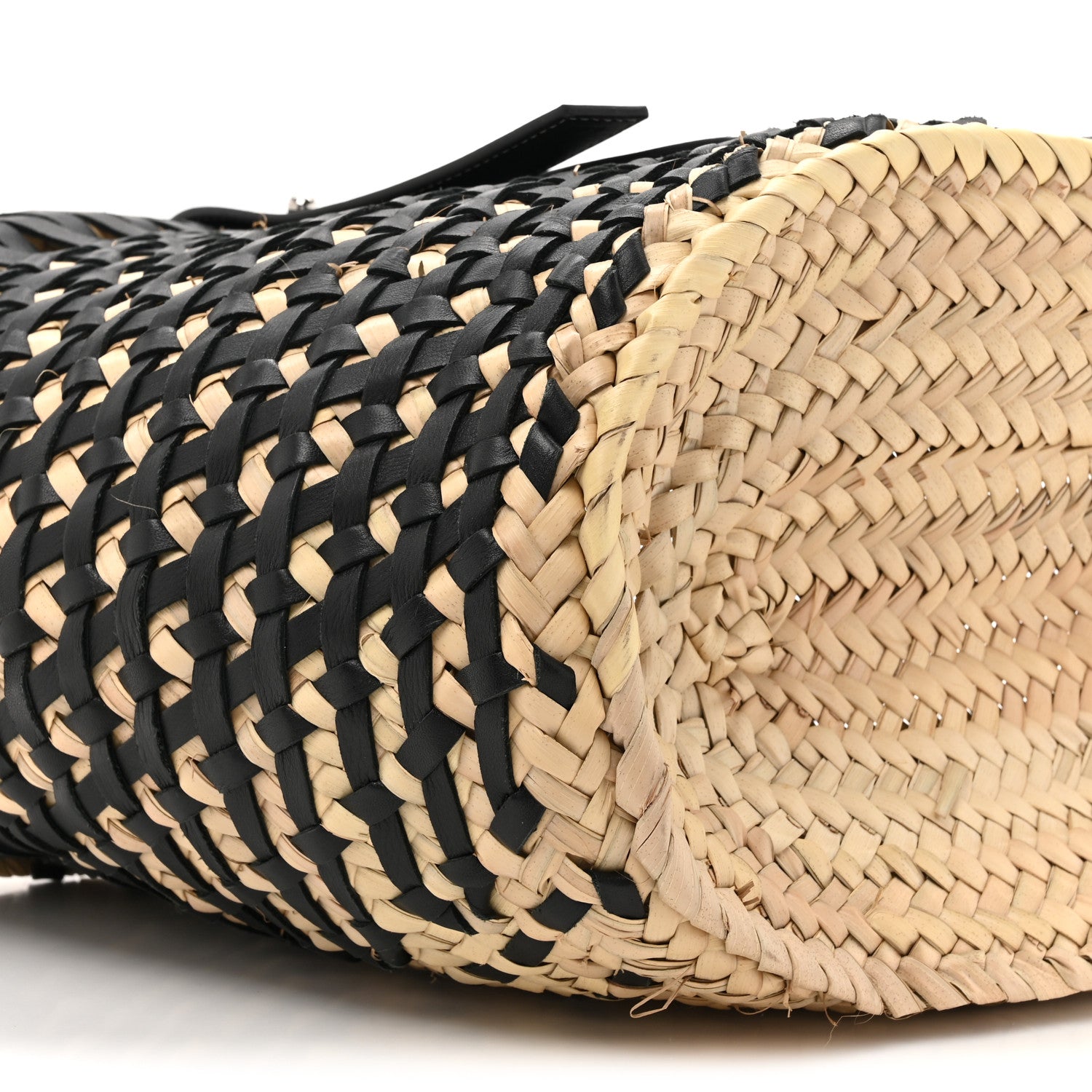 Loewe Raffia Calfskin Woven Basket Tote Bag Natural Black 10 of 13