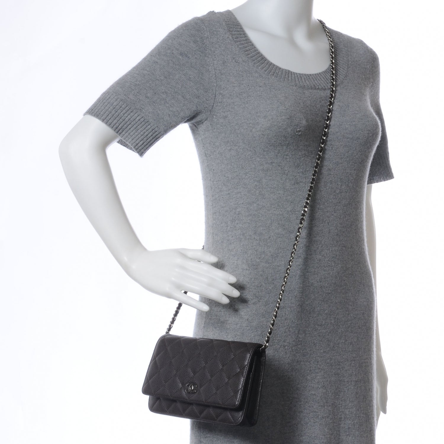 Chanel Caviar Quilted Wallet on Chain WOC Dark Brown 2 of 9