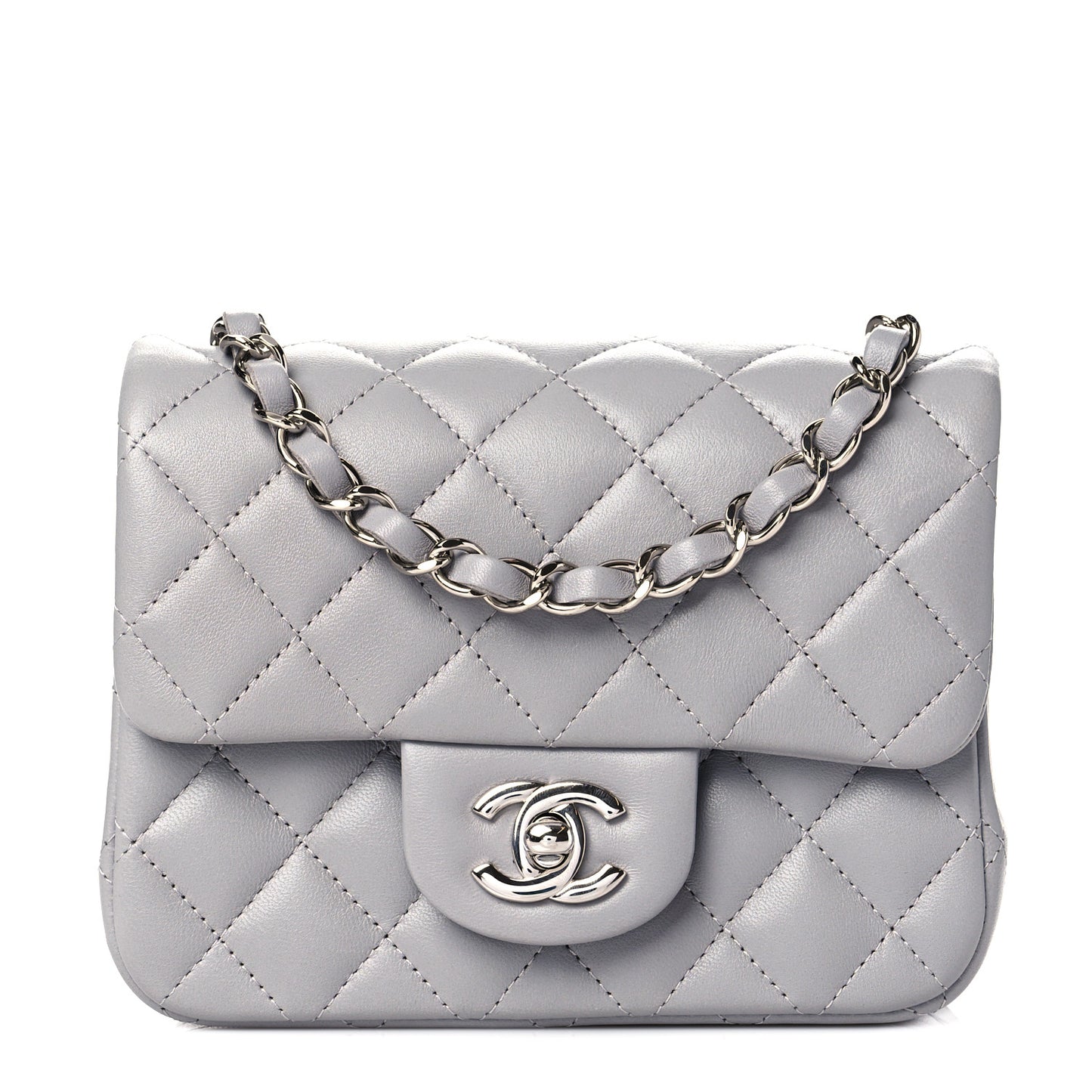 Lambskin Quilted Mini Square Flap Light Grey