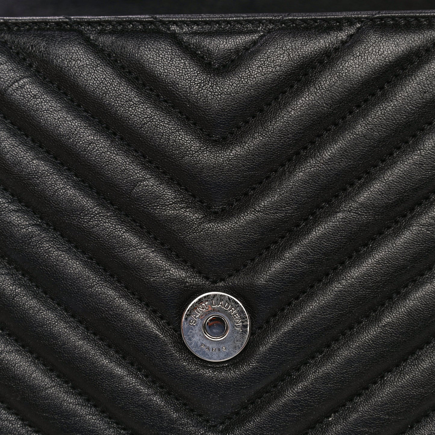 Sheepskin Matelasse Chevron Monogram Medium College Bag Black