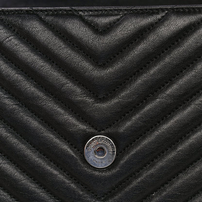 Saint Laurent Sheepskin Matelasse Chevron Monogram Medium College Bag Black 17 of 21