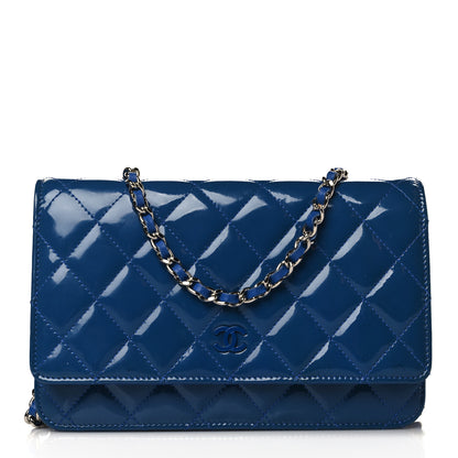 Chanel Patent Quilted Wallet On Chain WOC Dark Blue 1 of 12