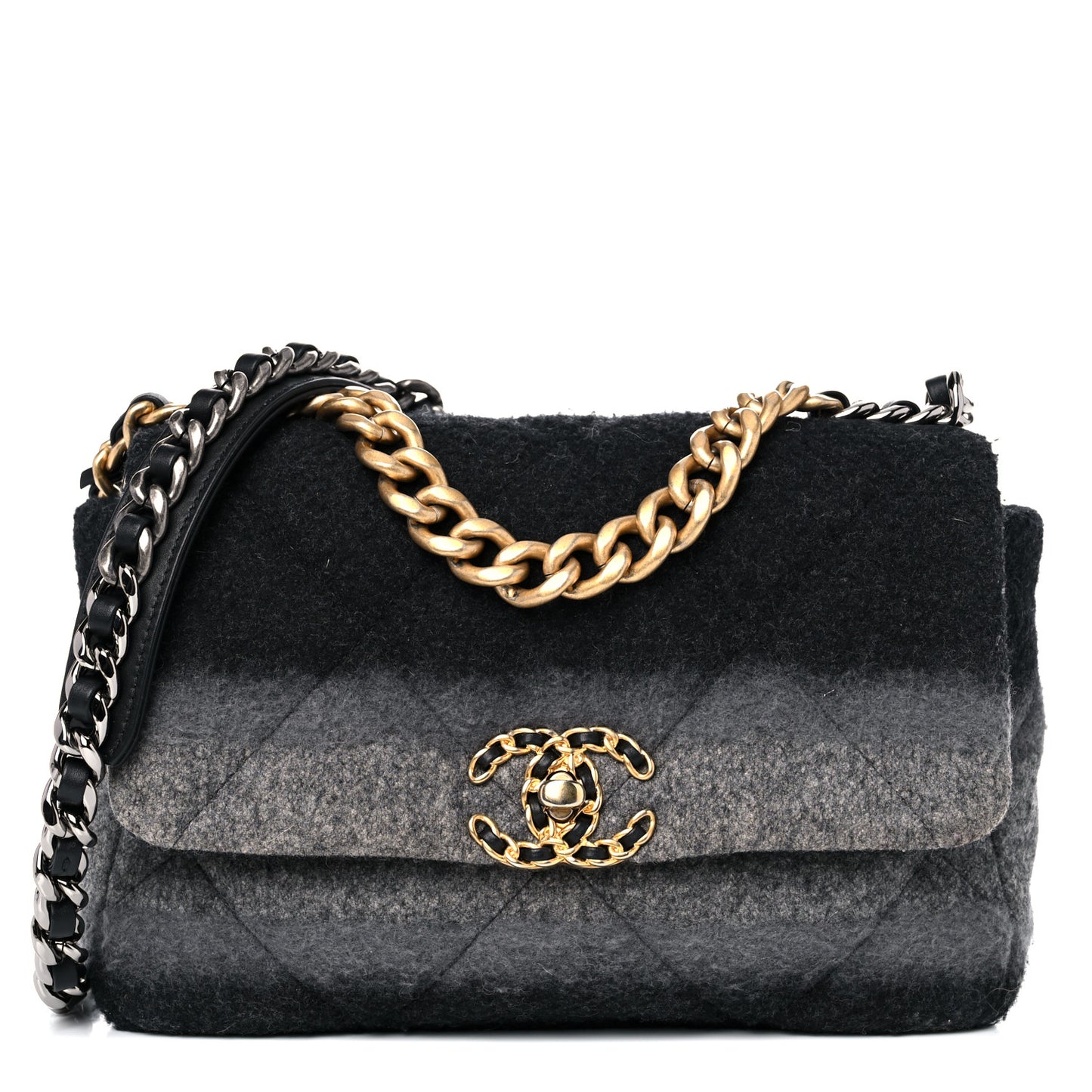 Wool Quilted Medium Chanel 19 Flap Black Grey