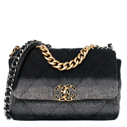 Chanel Wool Quilted Medium Chanel 19 Flap Black Grey 1 of 10