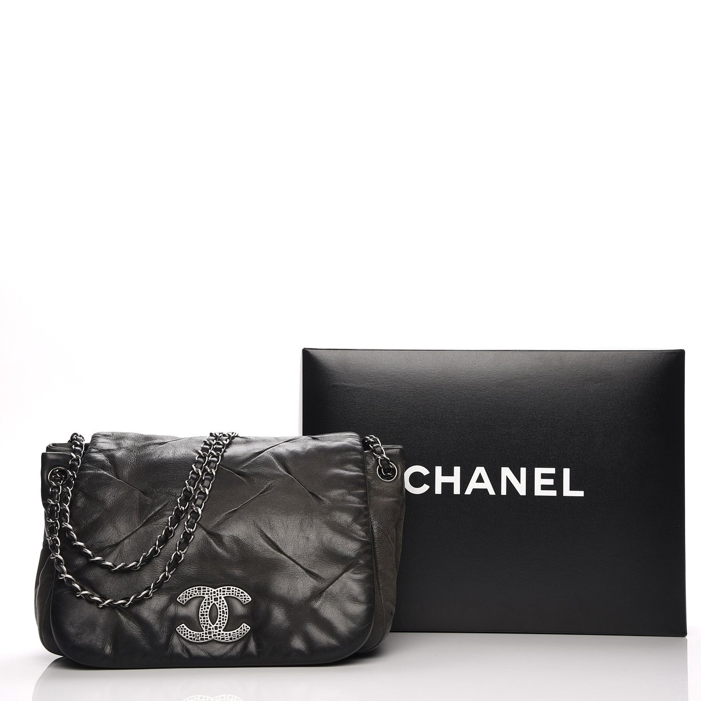 Iridescent Calfskin Glint Accordion Flap Black