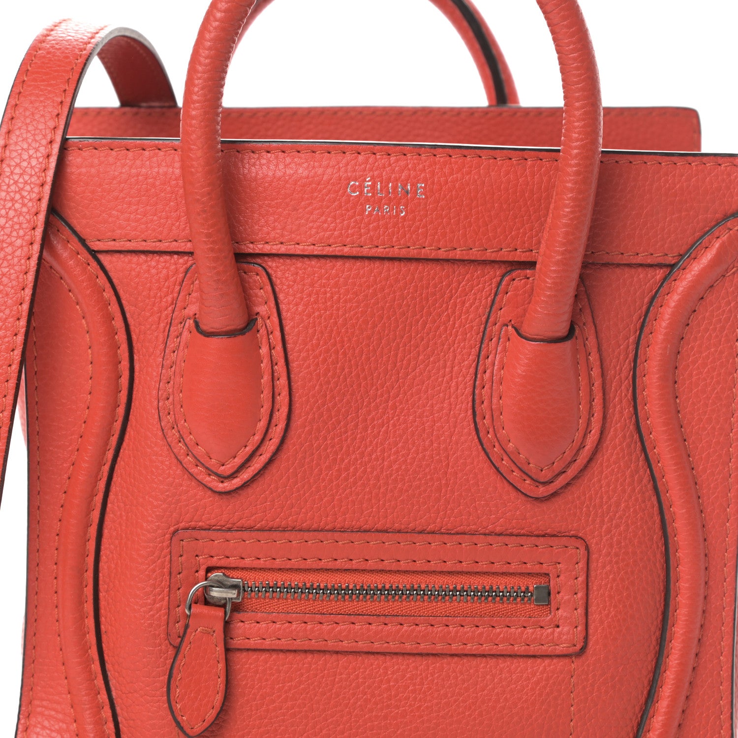 Celine Drummed Calfskin Nano Luggage Coquelicot 8 of 18