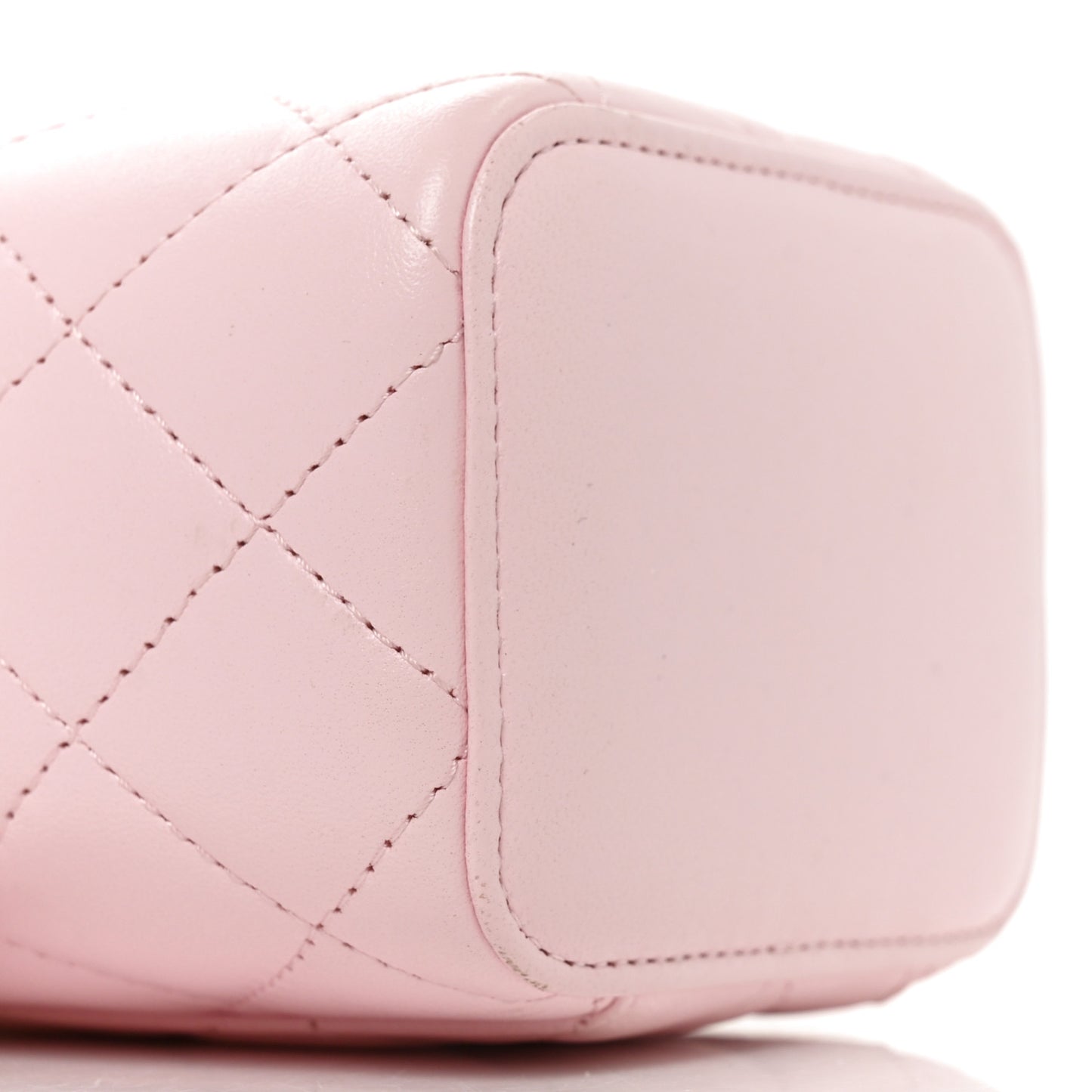 Lambskin Quilted Mini Top Handle Vanity Case With Chain Light Pink