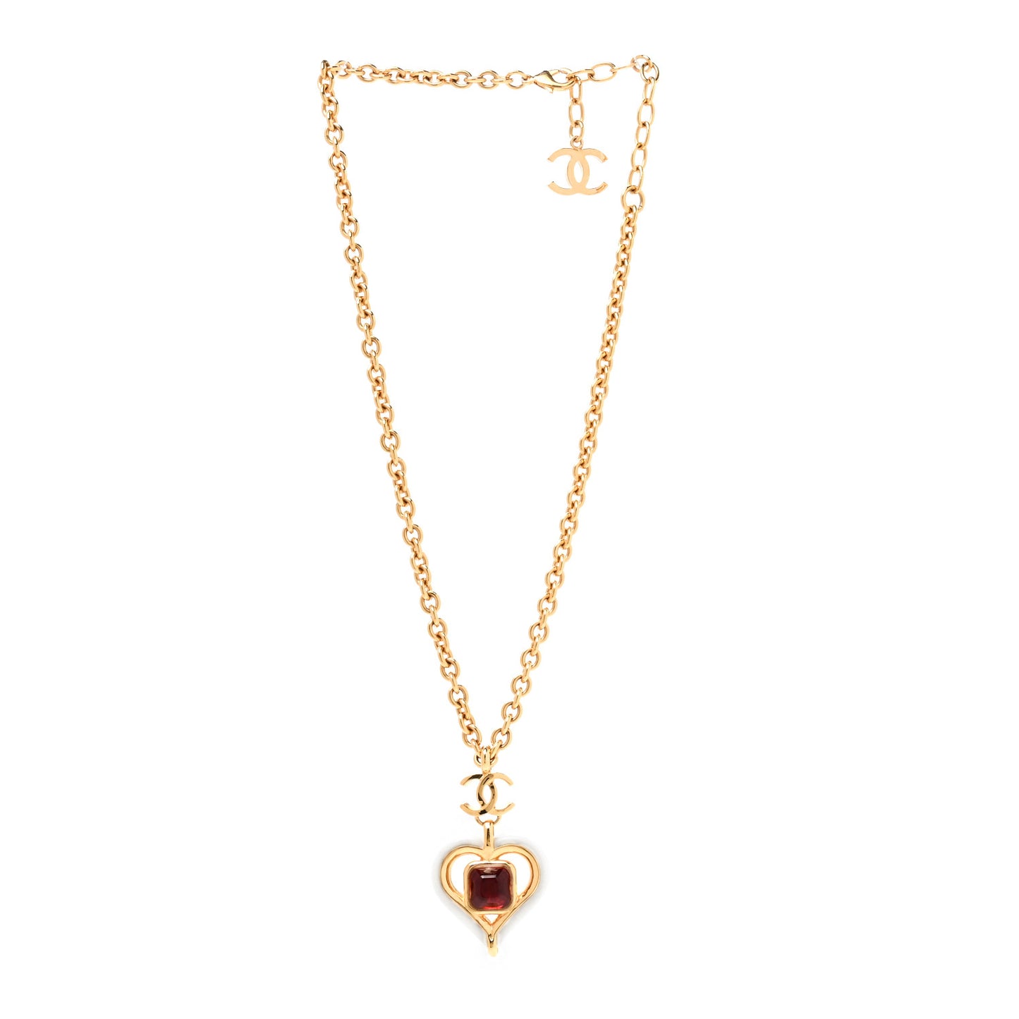 Resin Crystal Heart CC Pendant Necklace Red White Gold