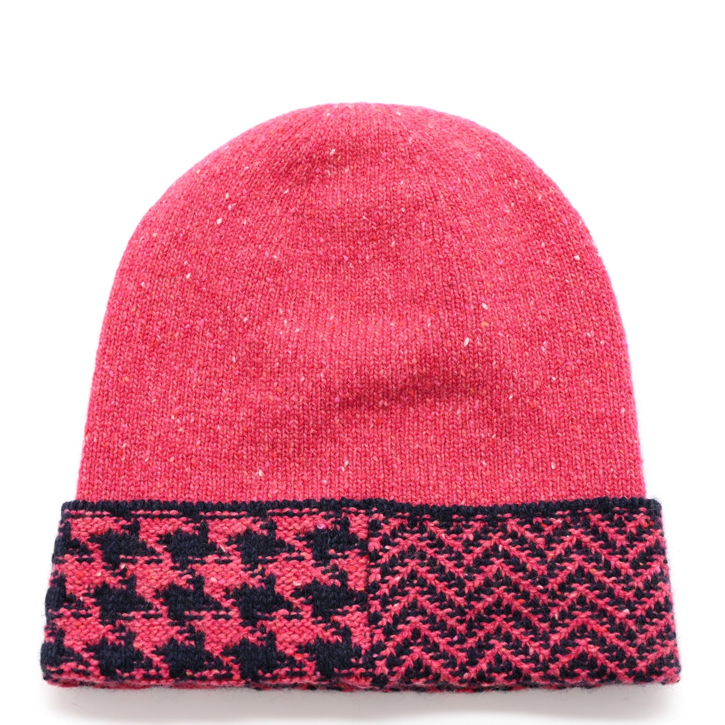 Cashmere Quilted CC Beanie Hat Pink Navy Blue