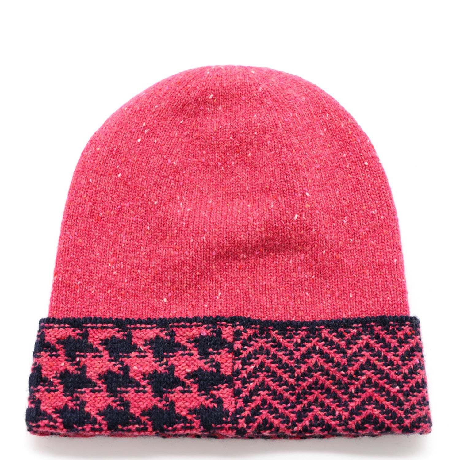 Chanel Cashmere Quilted CC Beanie Hat Pink Navy Blue 3 of 5