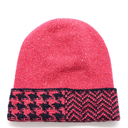 Chanel Cashmere Quilted CC Beanie Hat Pink Navy Blue 3 of 5