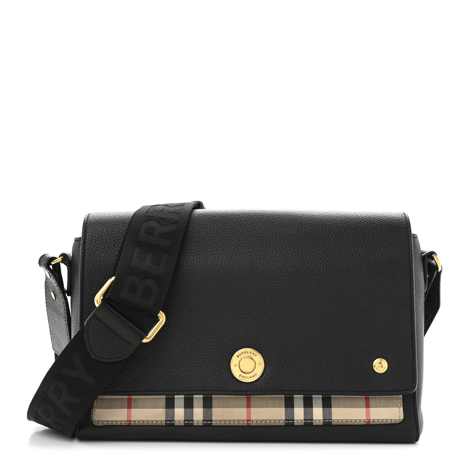 Burberry Coated Canvas Calfskin Vintage Check Medium Note Crossbody Bag Black 1 of 11