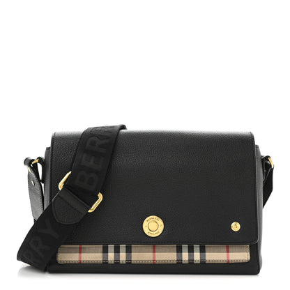 Burberry Coated Canvas Calfskin Vintage Check Medium Note Crossbody Bag Black 1 of 11