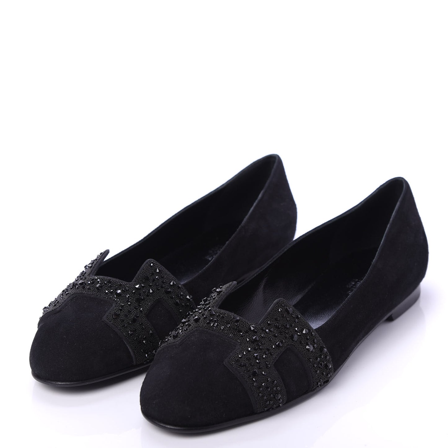 Suede Goatskin Crystal Powdered Nice Ballerina Flats 36 Black