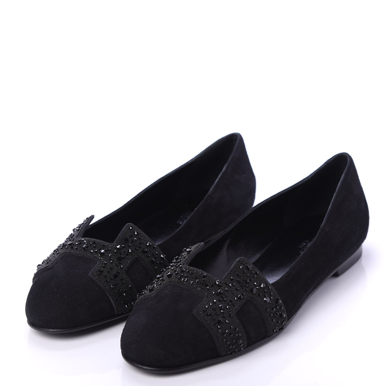 Hermes Suede Goatskin Crystal Powdered Nice Ballerina Flats 36 Black 3 of 7