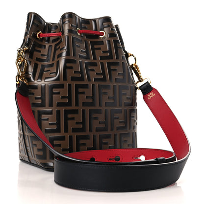 Fendi Vitello Grace F is Fendi Bi-Color FF 1974 Embossed Grande Mon Tresor Bucket Bag Maya Black Fragola 3 of 9