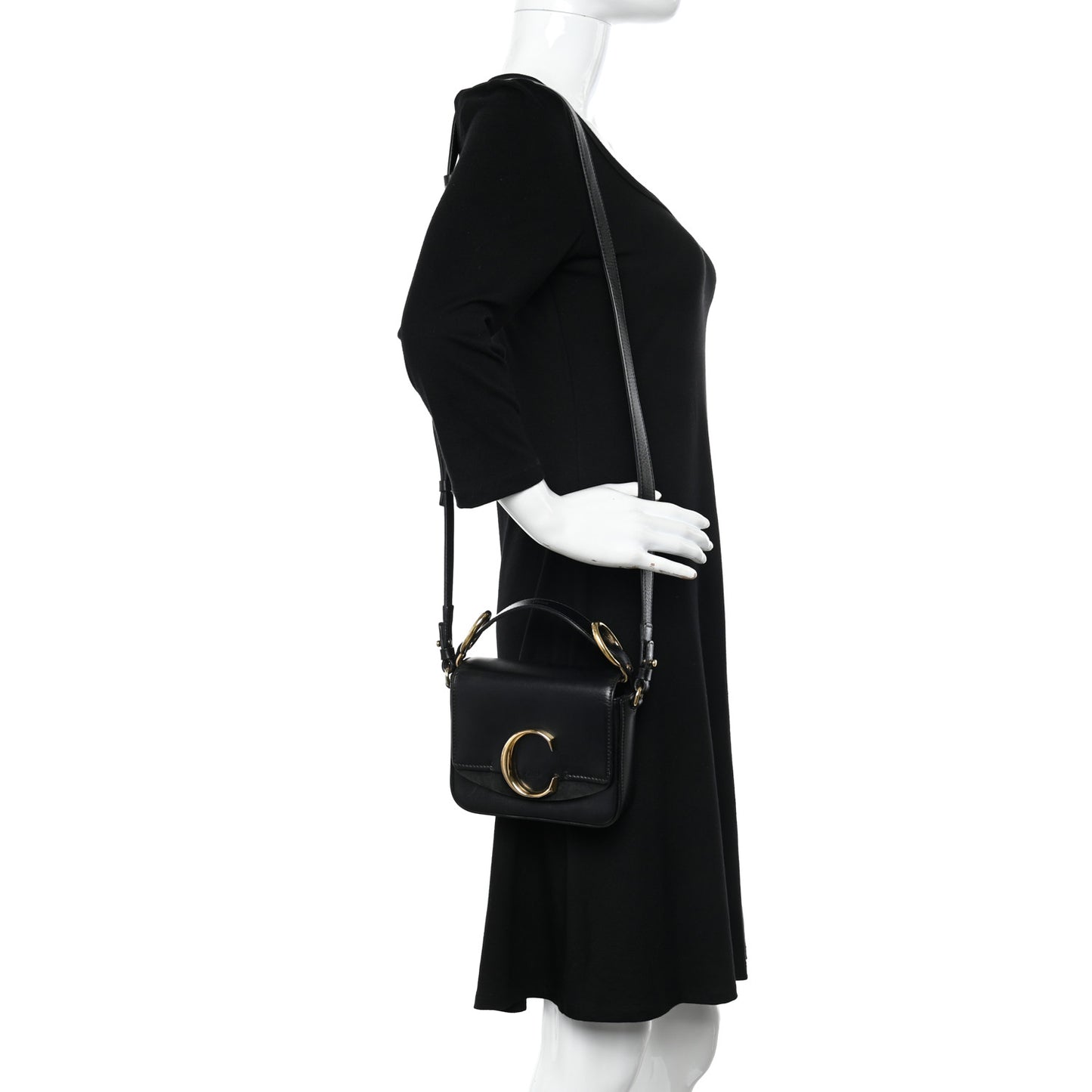 Shiny Calfskin Suede Mini C Double Carry Black