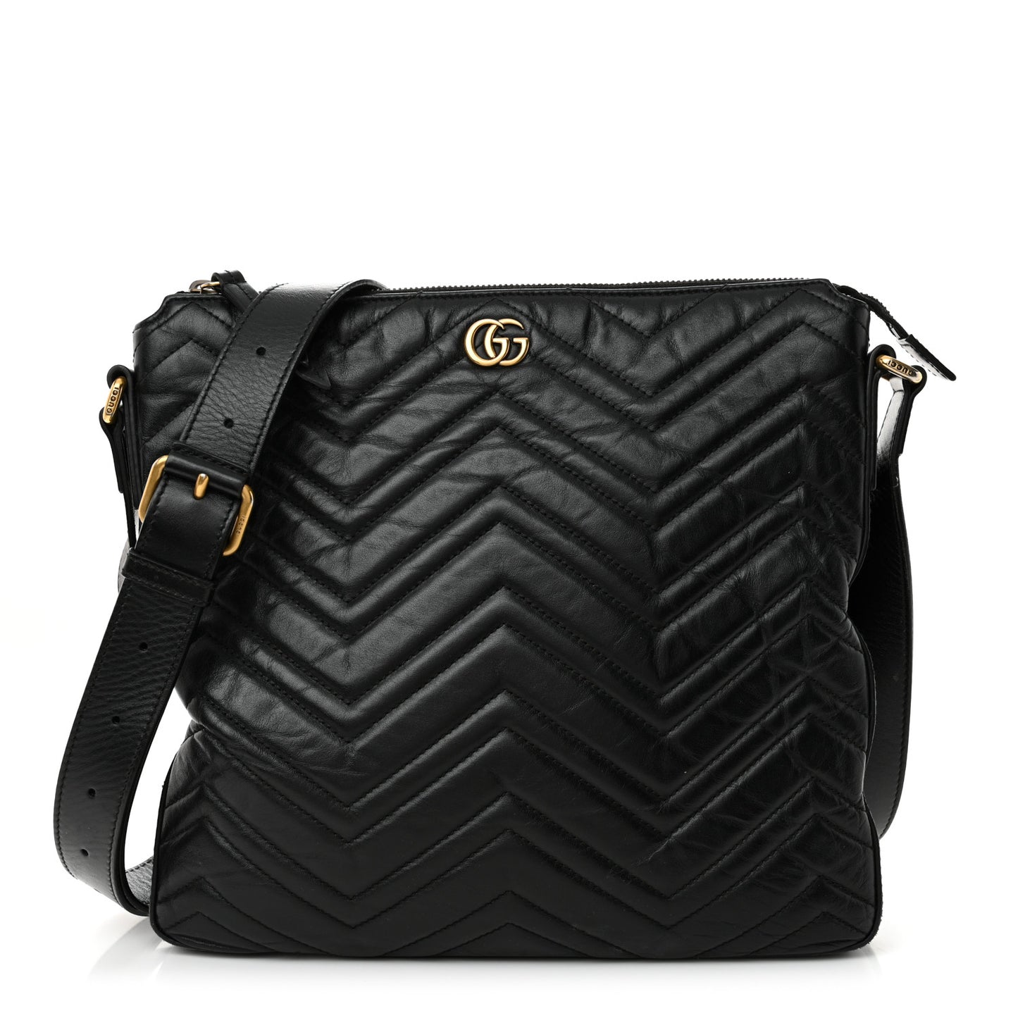 Calfskin Matelasse GG Marmont Flat Messenger Bag Black
