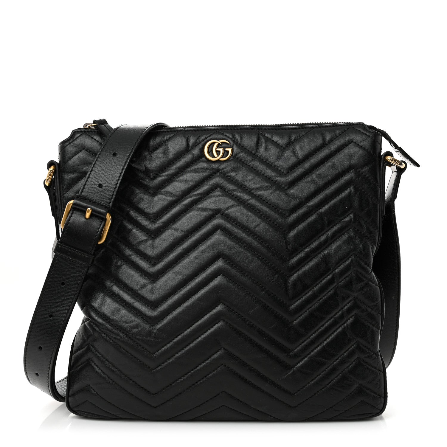 Gucci Calfskin Matelasse GG Marmont Flat Messenger Bag Black 1 of 17