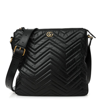 Gucci Calfskin Matelasse GG Marmont Flat Messenger Bag Black 1 of 17