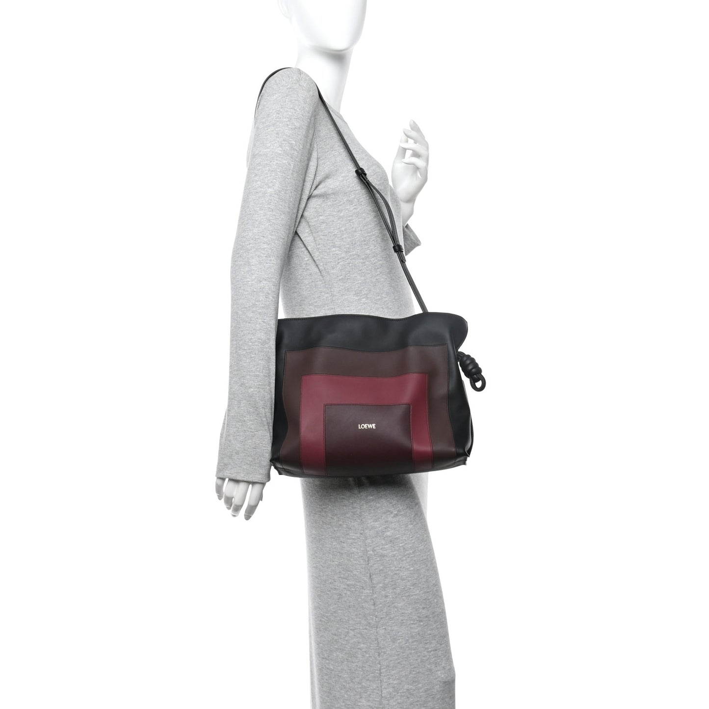 X ALBERS Nappa Calfskin Medium Flamenco Knot Clutch Black Burgundy