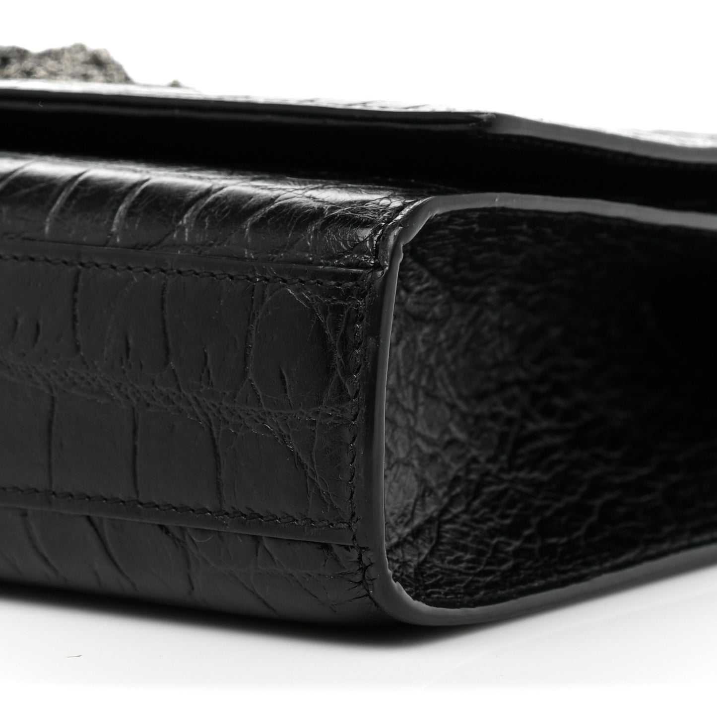 Calfskin Crocodile Embossed Medium Classic Monogram Kate Tassel Satchel Black