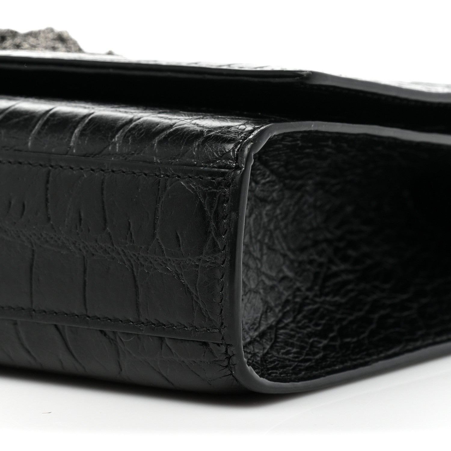 Saint Laurent Calfskin Crocodile Embossed Medium Classic Monogram Kate Tassel Satchel Black 7 of 8