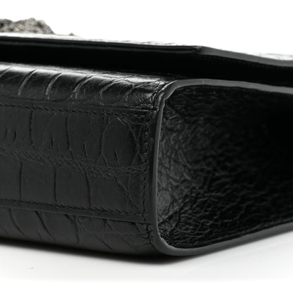 Saint Laurent Calfskin Crocodile Embossed Medium Classic Monogram Kate Tassel Satchel Black 7 of 8