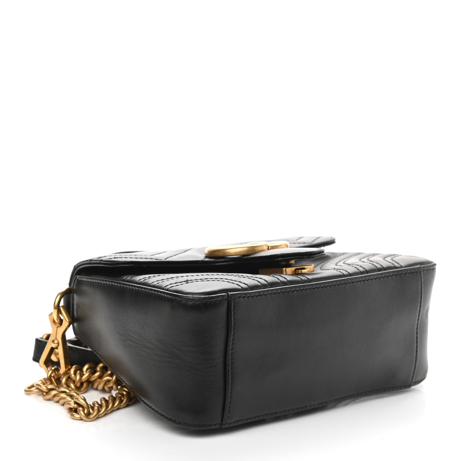 Gucci Calfskin Matelasse Mini GG Marmont Top Handle Shoulder Bag Black 4 of 9