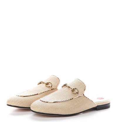 Gucci Straw Elaphe Womens Princetown Slippers 37 Natural Cream Brown 3 of 7