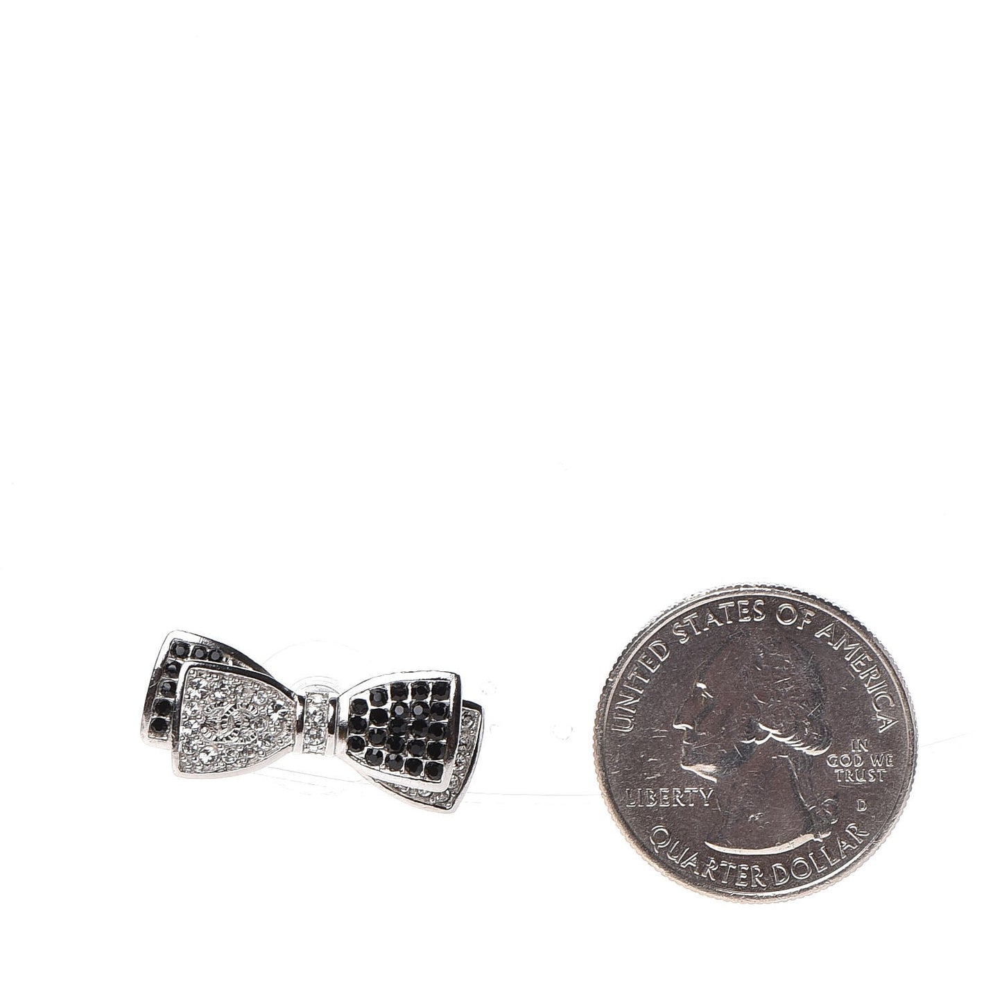 Crystal CC Bow Earrings Black Silver